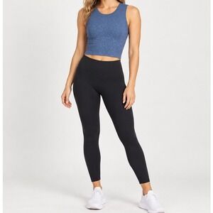 Womens Ribbed Crop Workout Tank Top S Blue Leopard Print Sleeveless Yoga Pilates